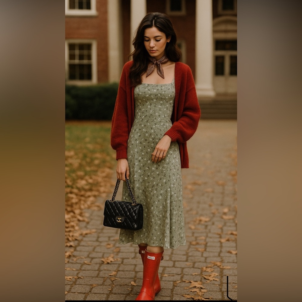 Reformation Afternoon midi dress in smoky sage green, Jupiter. Size 0